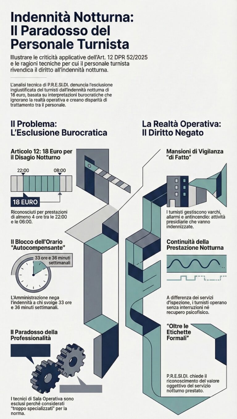 Indennità Notturna (Art. 12 DPR 52/2025): Analisi tecnica di P.R.E.SI.DI. sulle criticità applicative per il personale turnista.